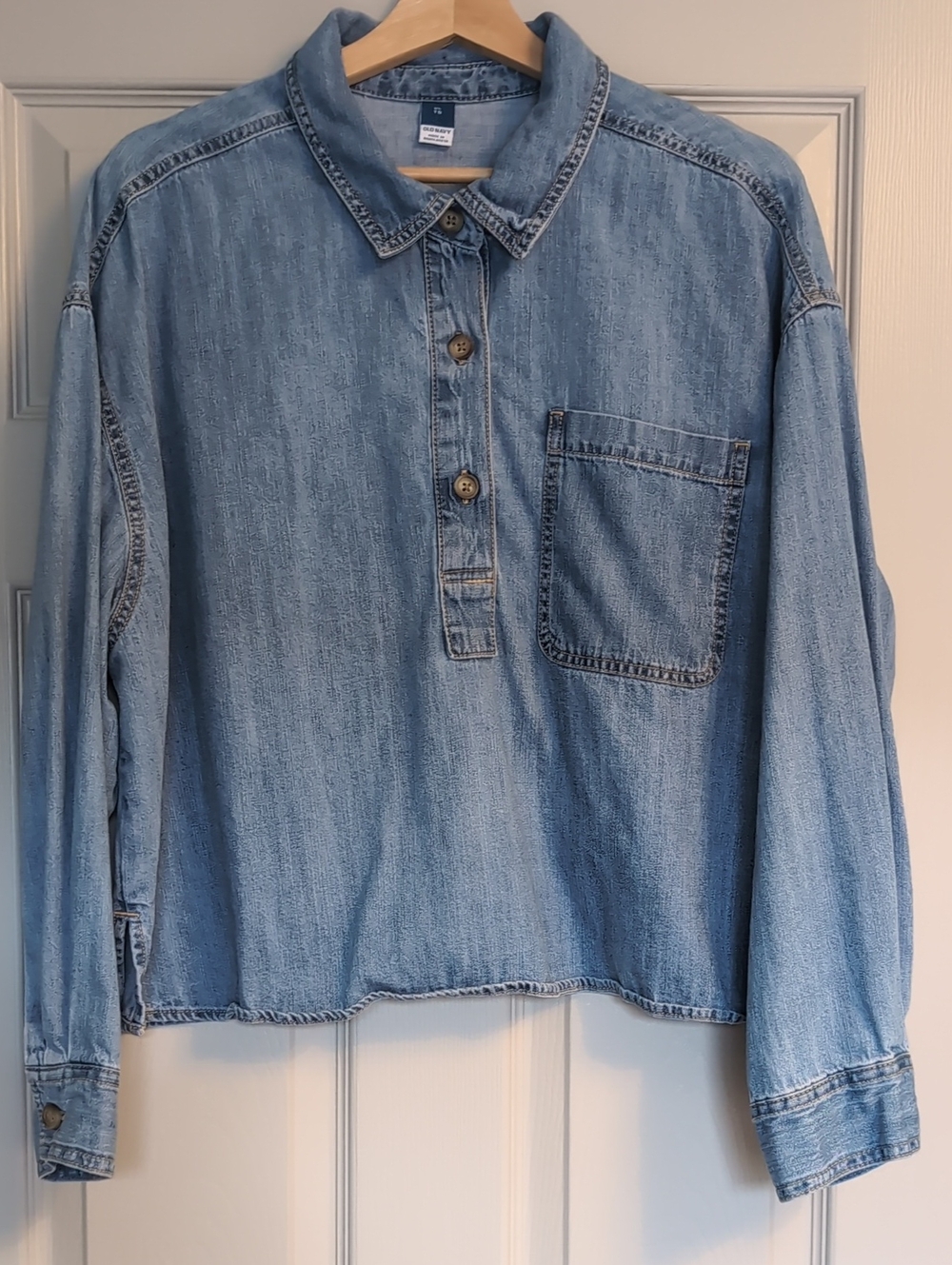 Light Wash Denim Pullover Shirt - Casual Women Jeans Top